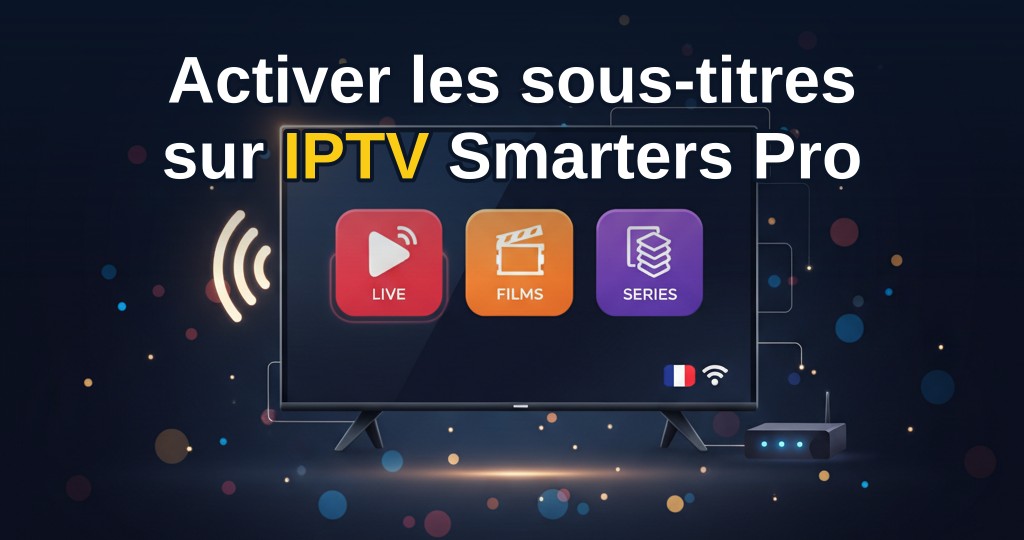 Interface de l'application IPTV Smarters Pro affichant les options de sous-titres et une liste de chaînes