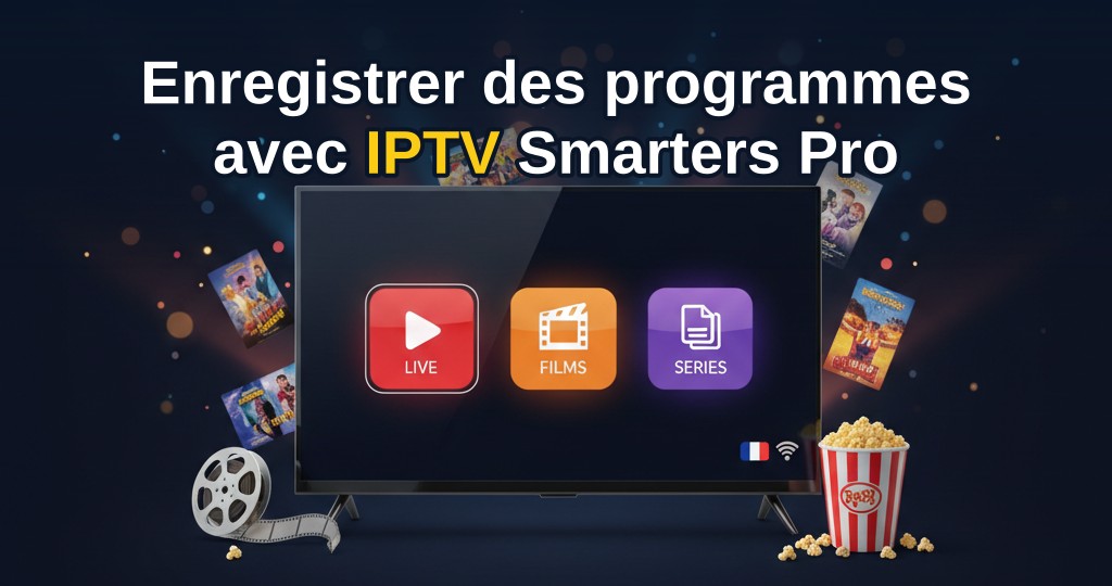 Interface d'IPTV Smarters Pro affichant une programmation d'enregistrements avec options de planning et de stockage local.