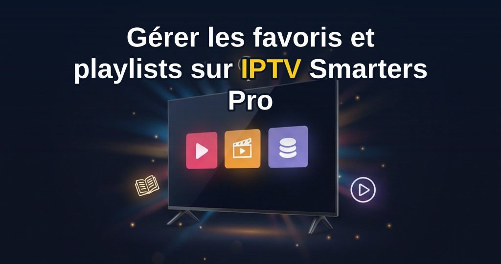 Capture d'écran de l'interface IPTV Smarters Pro montrant la gestion des favoris et des playlists personnalisées.