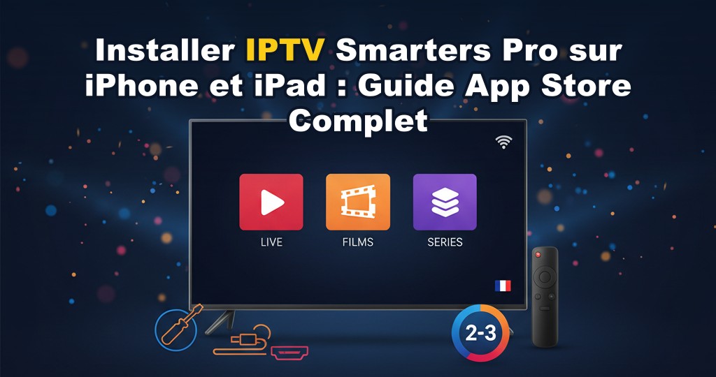 Capture d'écran d'un iPhone affichant l'interface IPTV Smarters Pro avec une chaîne 4K en cours de lecture
